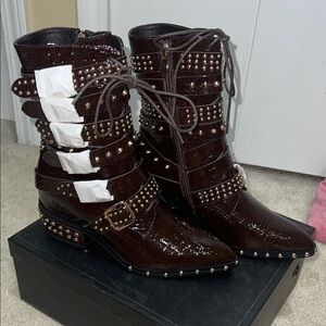 Studded Dark Brown Combat Boots